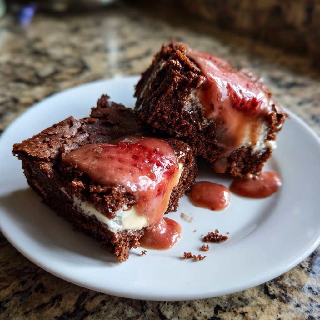 Cottage Cheese Brownies with Strawberry Cream